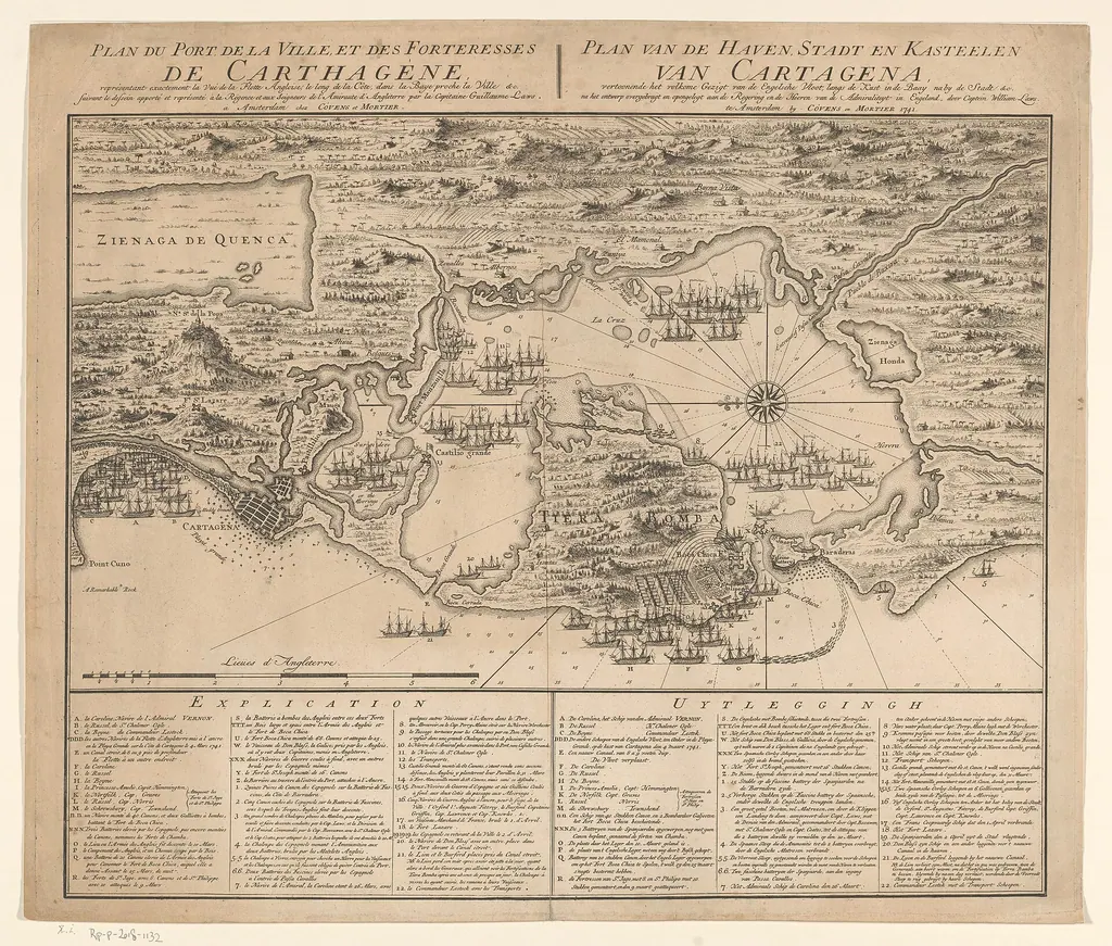 Plano de la bahía, ciudad y fortificaciones de Cartagena de Indias durante el ataque de 1741
