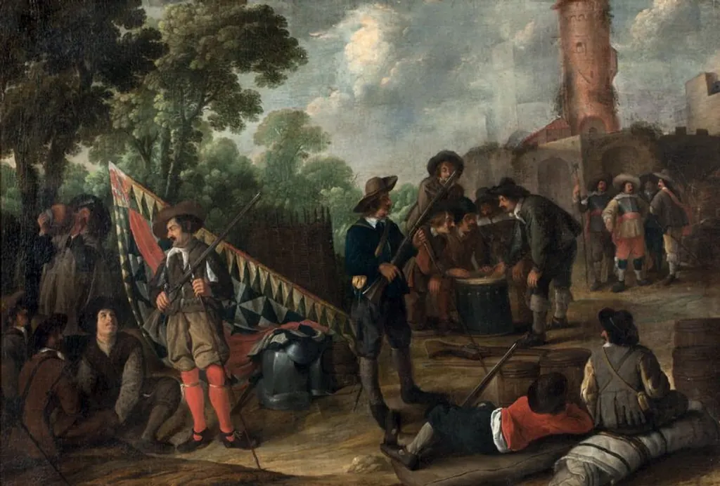 Soldados de un Tercio español descansando en un campamento del siglo XVII