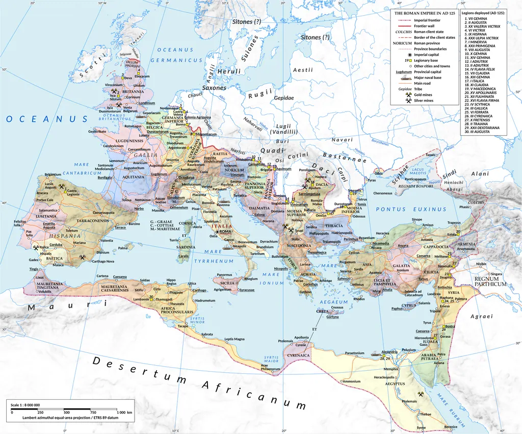 Mapa político del Imperio romano durante el reinado de Adriano